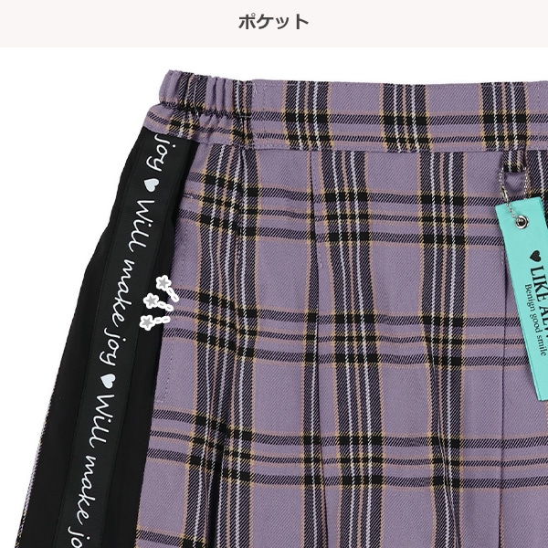 脇切り替えロゴテープチェックプリーツスカパン