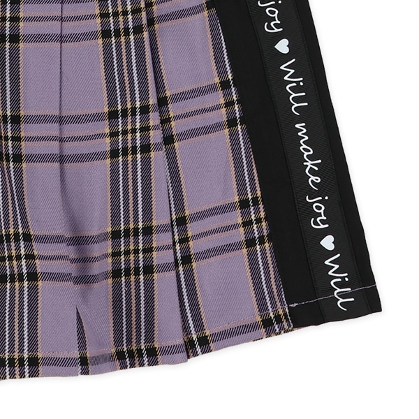 脇切り替えロゴテープチェックプリーツスカパン