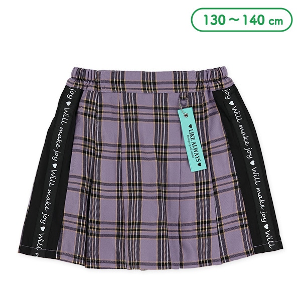 脇切り替えロゴテープチェックプリーツスカパン