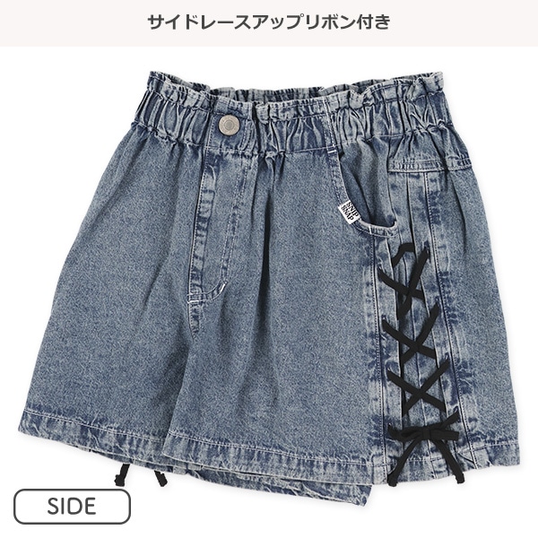 サイドレースリボンデニムキュロットパンツ