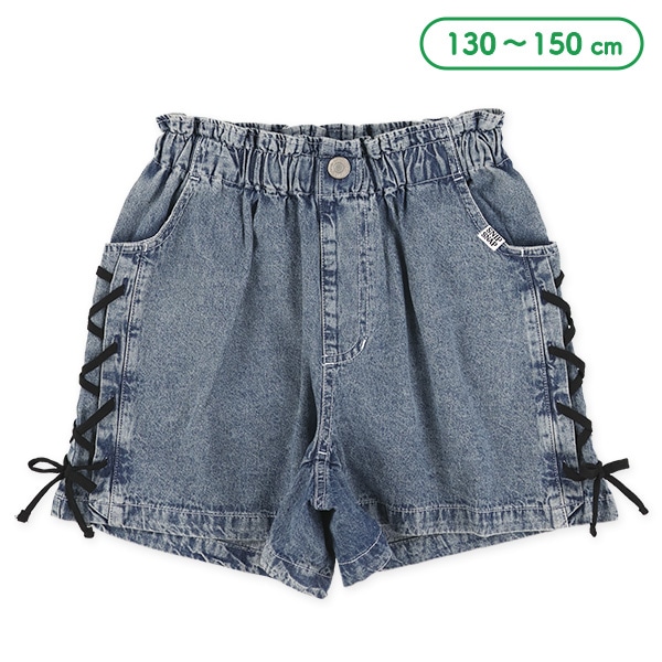 サイドレースリボンデニムキュロットパンツ
