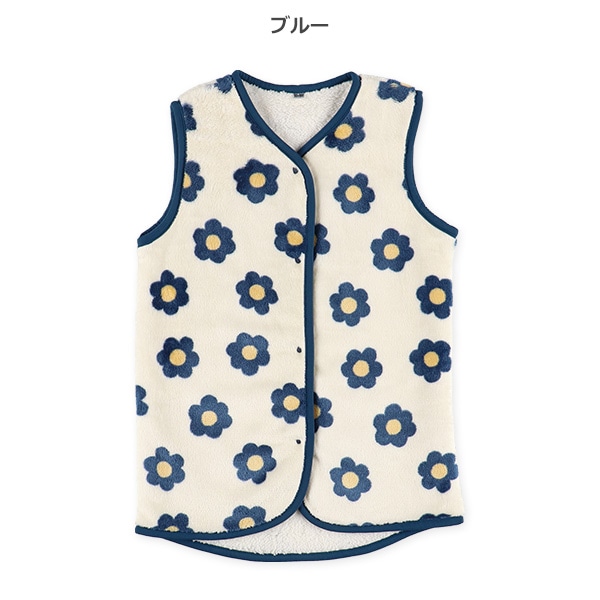 マイクロフリース裏ボアロングポンチョ（花柄）