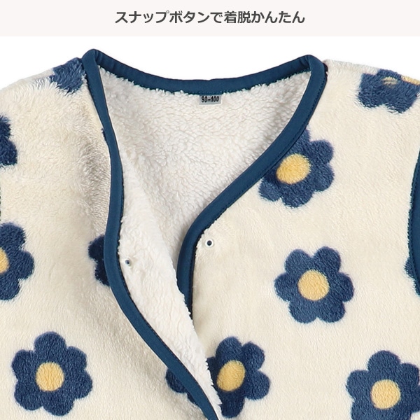 マイクロフリース裏ボアロングポンチョ（花柄）