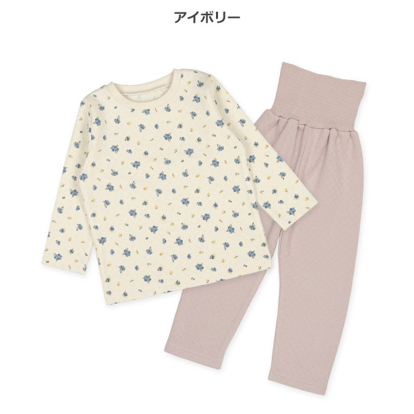 ソフトキルト腹巻付き長袖パジャマ（小花）