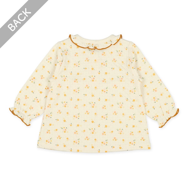 ソフトキルト腹巻付き前半開き長袖パジャマ（フリル小花）