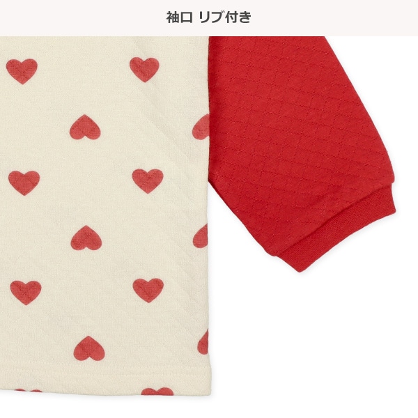 ソフトキルト腹巻付きラグラン長袖パジャマ（ハート）