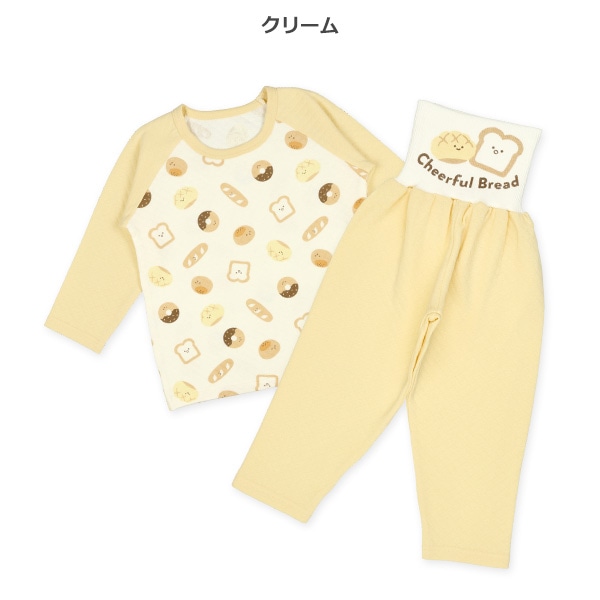 ソフトキルト腹巻付きラグラン長袖パジャマ（パン柄）