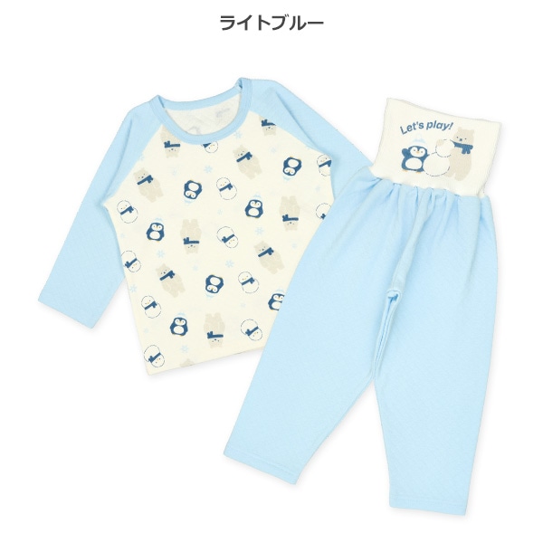 ソフトキルト腹巻付きラグラン長袖パジャマ（ペンギン・くま）
