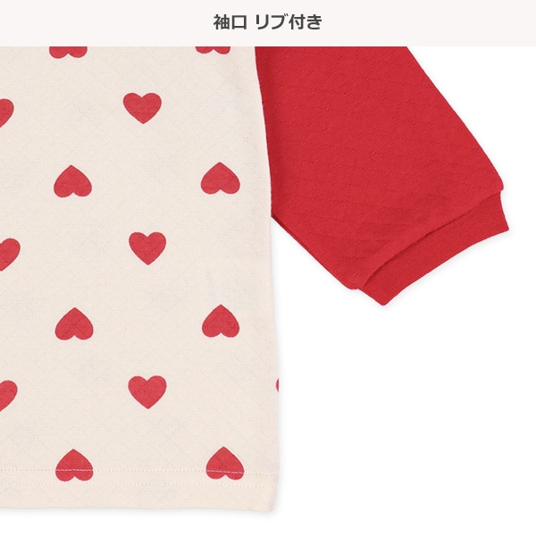 ソフトキルト腹巻付きラグラン長袖パジャマ（ハート）