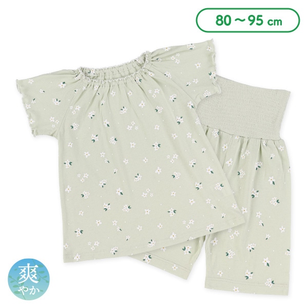 腹巻付きラグラン半袖パジャマ（ジャスミン総柄）