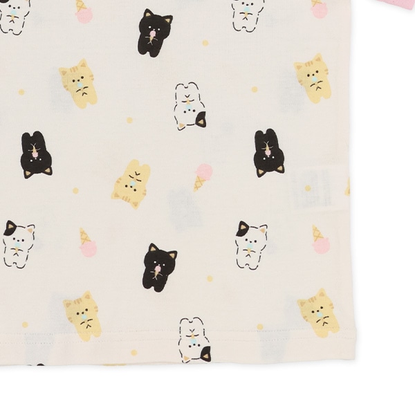 腹巻付きラグラン半袖パジャマ（ねこ・アイス）