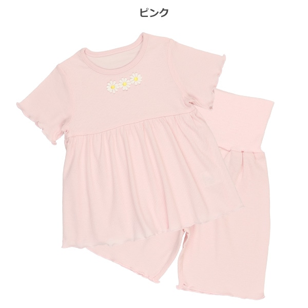 腹巻付き半袖パジャマ（花柄刺繍）