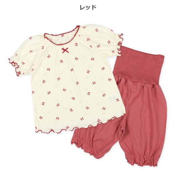 腹巻付きラグラン半袖パジャマ（リボン柄）