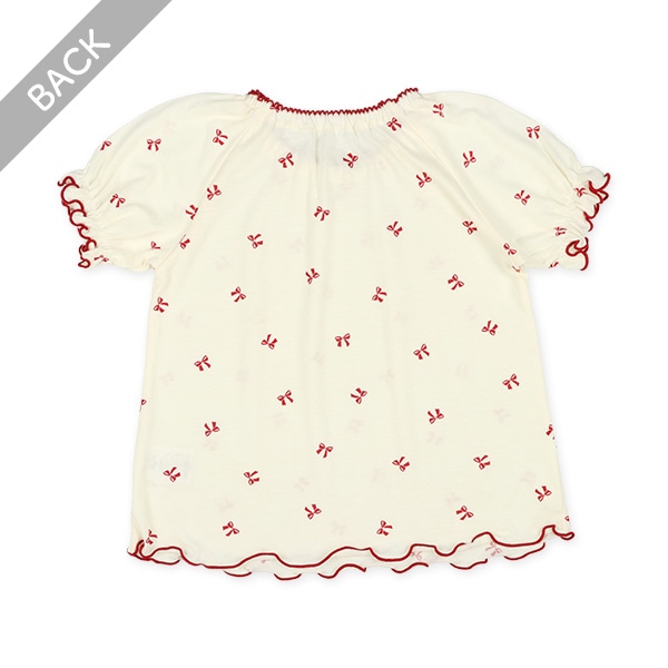 腹巻付きラグラン半袖パジャマ（リボン柄）