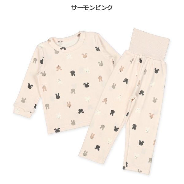 ストレッチマイクロフリース腹巻付き長袖パジャマ（うさぎ総柄）