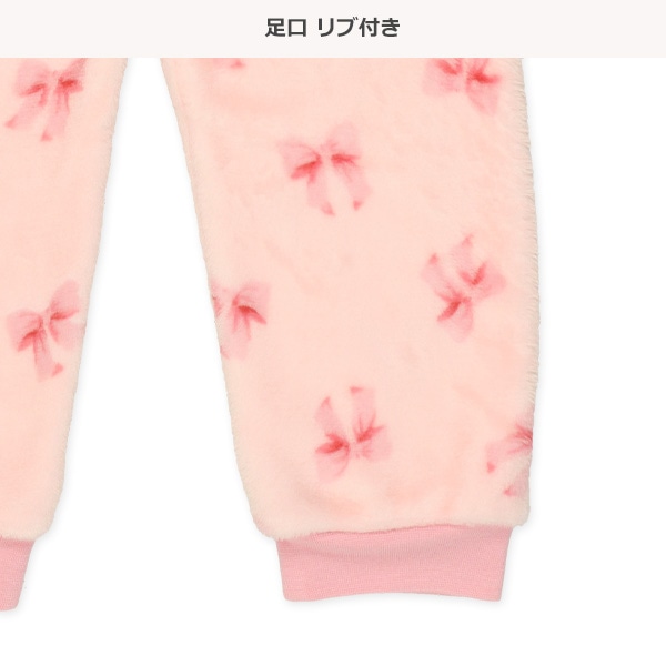 マイクロフリース腹巻付き長袖パジャマ（リボン総柄）