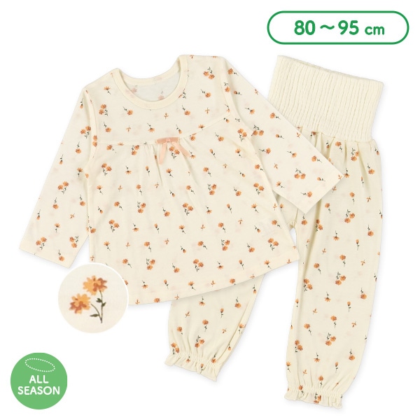 腹巻付き長袖パジャマ（小花総柄・切り替え）