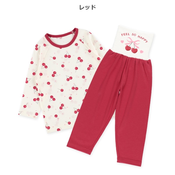 腹巻付きラグラン長袖パジャマ（チェリー）