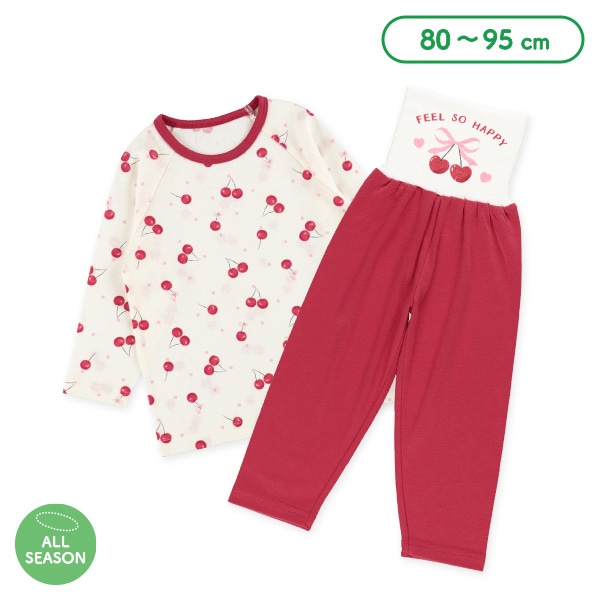 腹巻付きラグラン長袖パジャマ（チェリー）