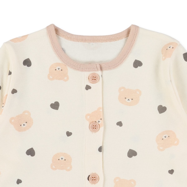 腹巻付き前開き長袖パジャマ（くま・ハート）