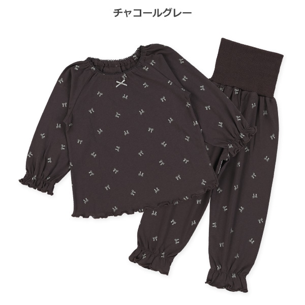 腹巻付きラグラン長袖パジャマ（リボン総柄）