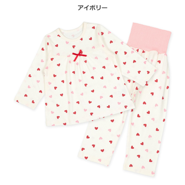 腹巻き付き長袖パジャマ（ハート総柄）