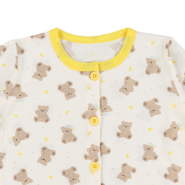 袖ロールアップ腹巻付き前開き長袖パジャマ（おやすみくま）