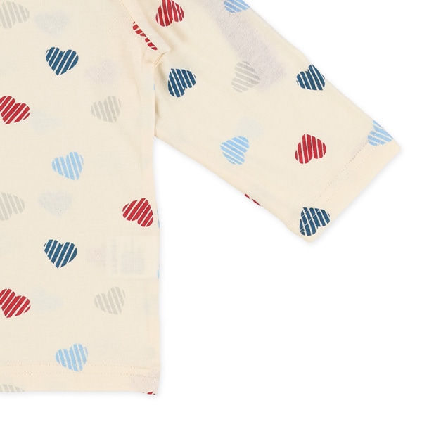 袖ロールアップ腹巻付き長袖パジャマ（ハート総柄）