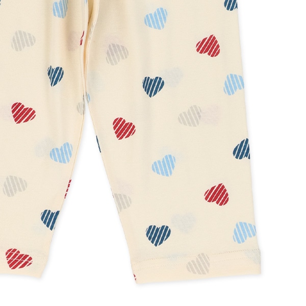 袖ロールアップ腹巻付き長袖パジャマ（ハート総柄）