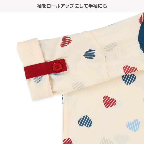 袖ロールアップ腹巻付き長袖パジャマ（ハート総柄）