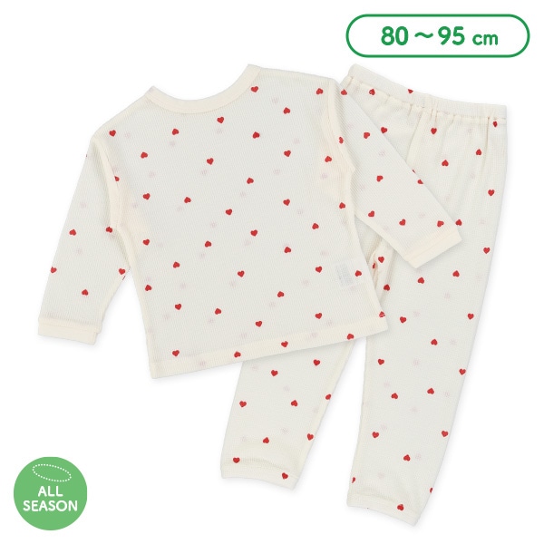 どっちもまえワッフル長袖ルームウェア（ハート総柄）