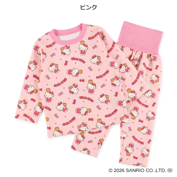 キルト腹巻付き長袖パジャマ（ハローキティ総柄）