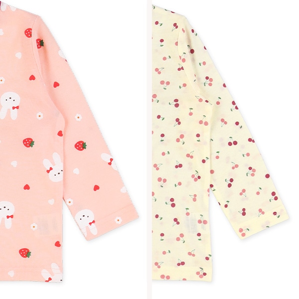 2枚組長袖パジャマ（うさぎ・チェリー）