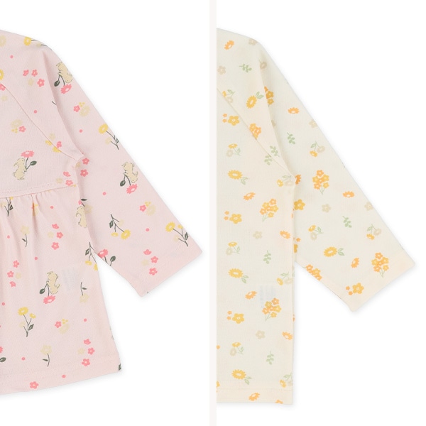 2枚組ラグラン長袖パジャマ（小花・うさぎ）