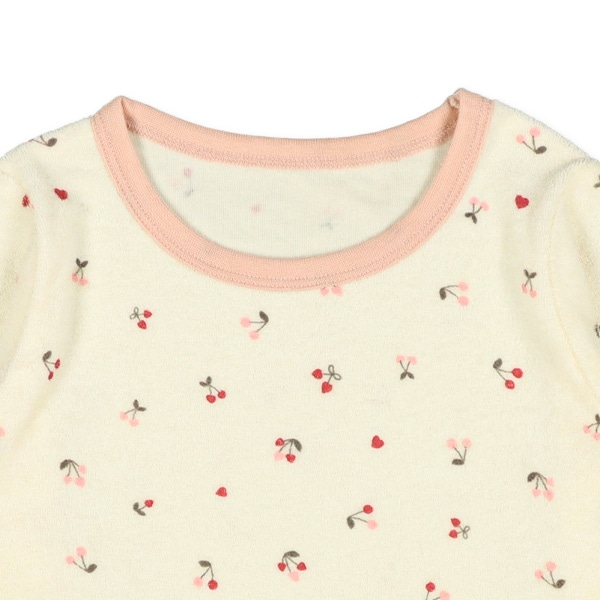 2枚組パイル+パイル裏起毛長袖パジャマ（チェリー・小花）