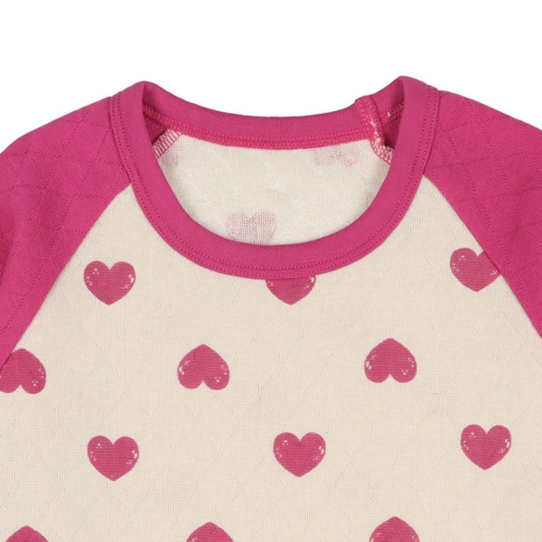 2枚組裏起毛+キルトラグラン長袖パジャマ（くま・ハート）