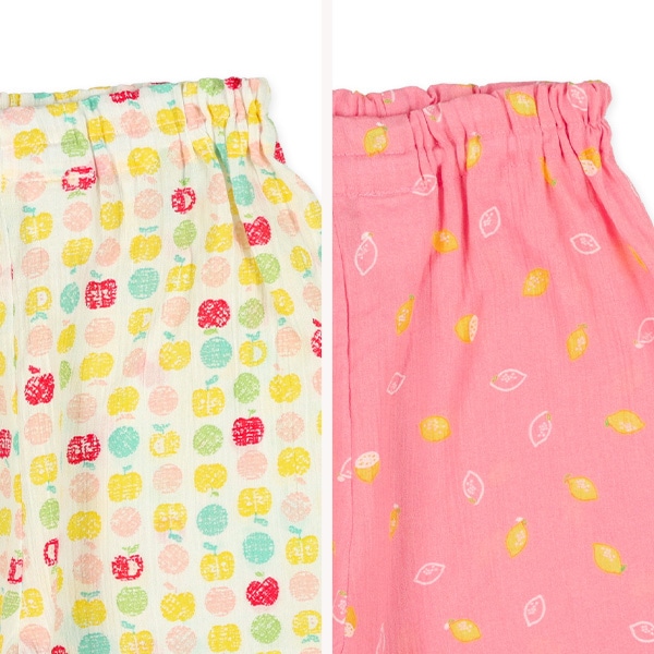 2枚組ラグラン半袖パジャマ（りんご・レモン）