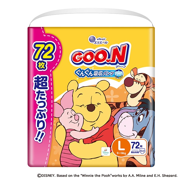 GOON）グーン ぐんぐん吸収パンツ L（9～14kg）216枚（72枚×3パック）超たっぷり（くまのプーさん）