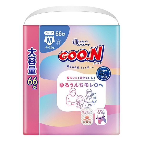 GOON）グーン ゆるうんちモレ0へ パンツM（6～12kg）198枚（66枚×3パック）大容量
