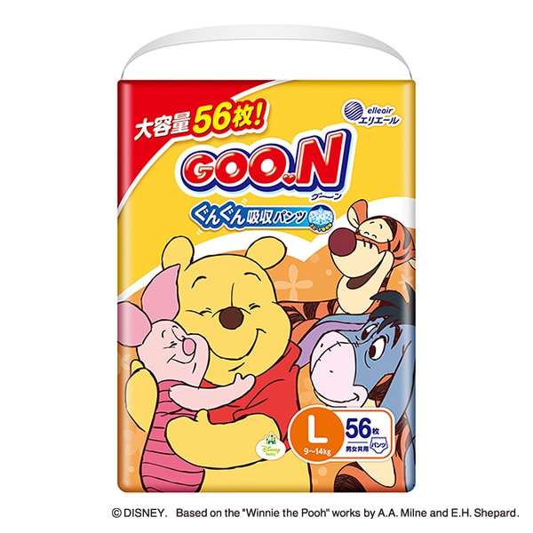 GOON）グーン ぐんぐん吸収パンツ L（9～14kg）168枚（56枚×3パック）（くまのプーさん）