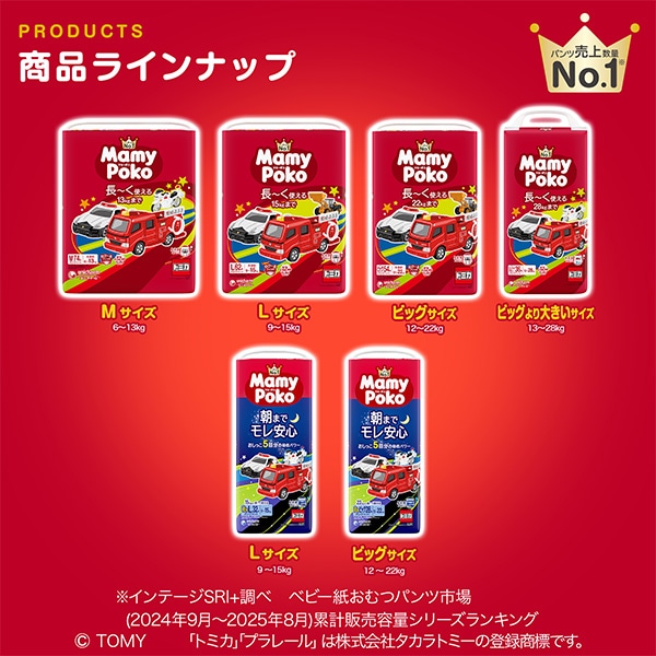 MamyPoko）マミーポコパンツ BIGより大きい（13～28kg）108枚（36枚×3パック）（トミカ/プラレール）
