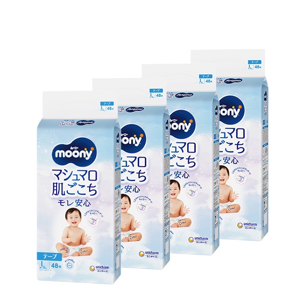 moony）ムーニー マシュマロ肌ごこちモレ安心 テープL（9～14kg）192枚（48枚×4パック）