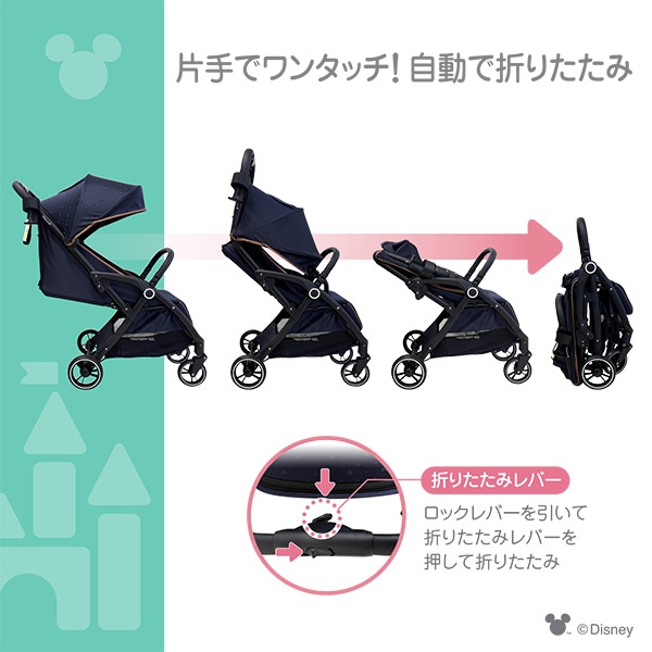 自動でたためるベビーカー（ミッキーマウス）