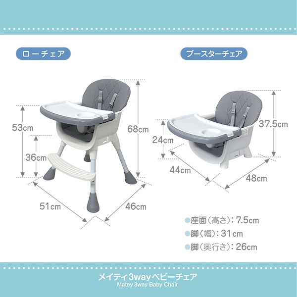 メイティ3WAYベビーチェア（グレー）