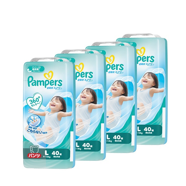 Pampers）パンパース 超吸収エアリー パンツL（9～14kg）160枚（40枚×4パック）（しまじろう）