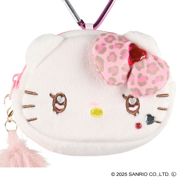 カラビナ付きミニフェイスポーチ ギャル3 ホワイト（ハローキティ）