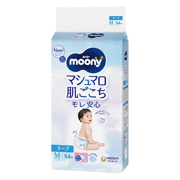 ☆☆moony）ムーニー マシュマロ肌ごこちモレ安心 テープM（6～11kg）216枚（54枚×4パック）