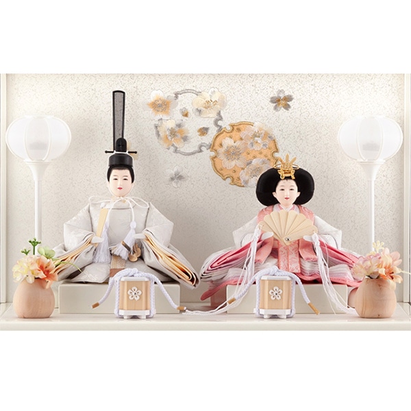 雛人形 コンパクト ひな人形 雛 ケース飾り 親王飾り 刺繍バック アクリルケース アイボリー