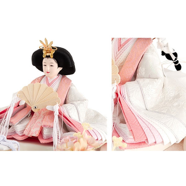 雛人形 コンパクト ひな人形 雛 ケース飾り 親王飾り 刺繍バック アクリルケース アイボリー