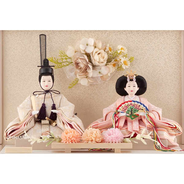 雛人形 コンパクト ひな人形 雛 ケース飾り 親王飾り フラワーリース アクリルケース モカ